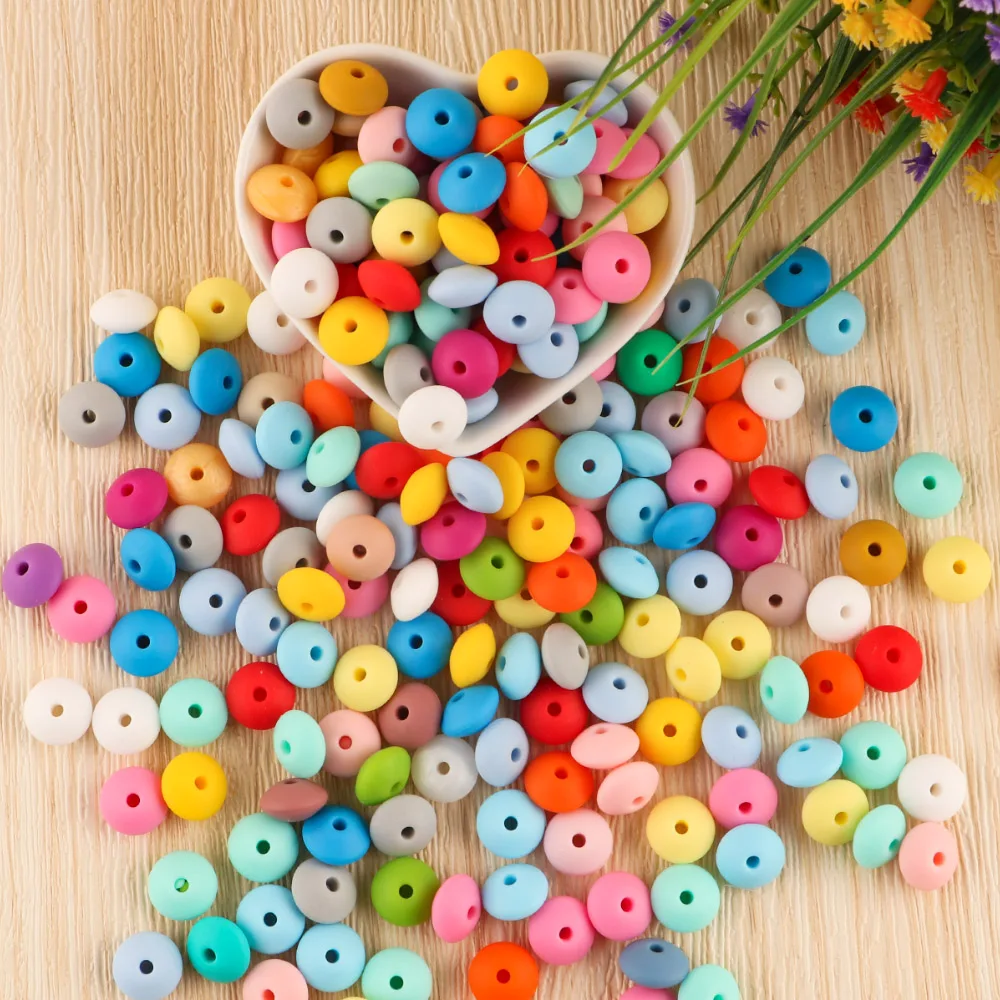 Silicone Beads Lentils Beads Silicone Beads Abacus Lentils 12mm DIY Pacifier Chain Clip For Pens Jewelry Keychain Making 50/100Pcs/lot
