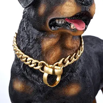 

Comfortable Strong Stainless Steel Gold Dog Choke 1:1NK Cuban Chain Circle Dog Collar Metal Slip Chain Luxury Training Collar
