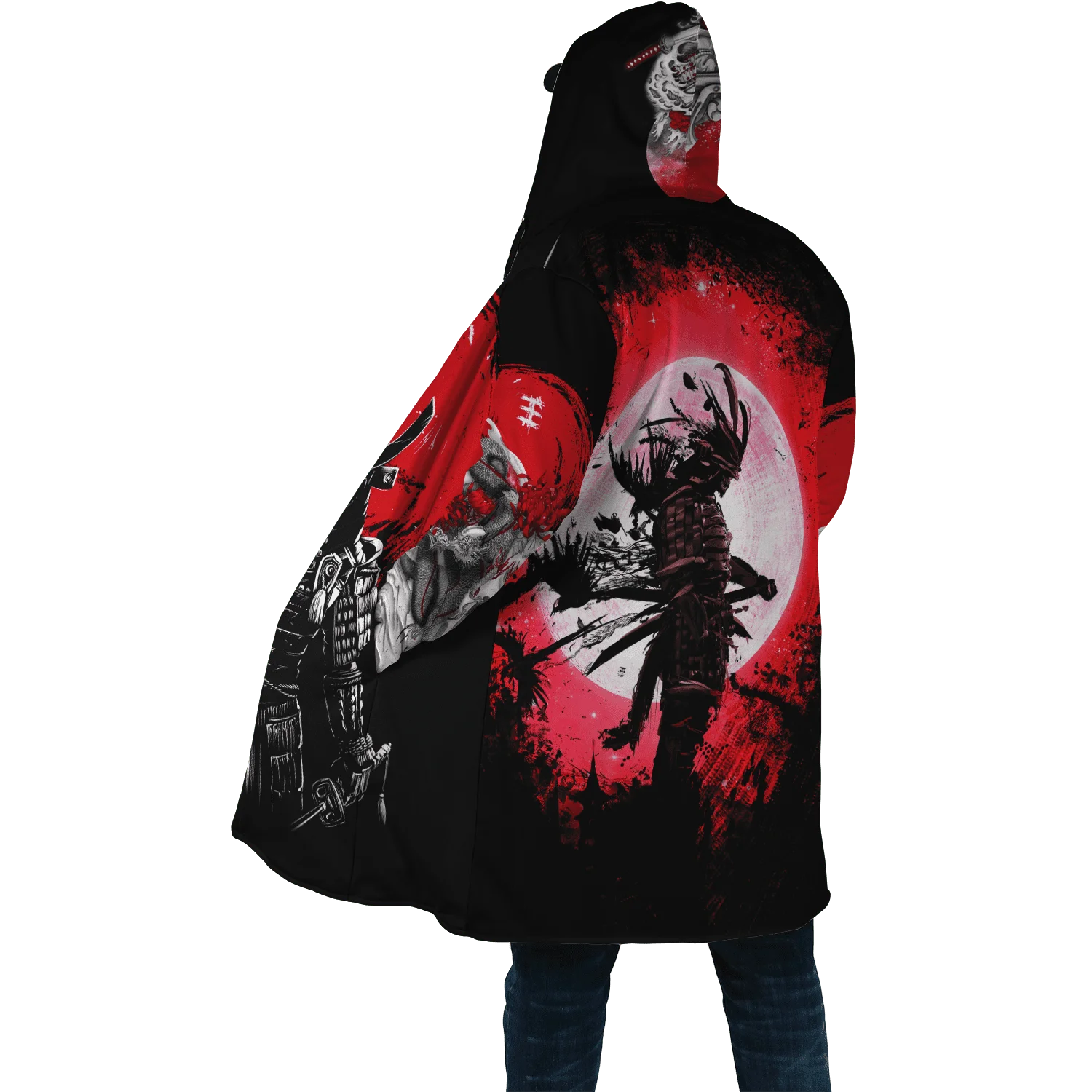 2021 Winter Mens Hooded cloak Samurai Oni Mask Tattoo 3D Printing Fleece wind breaker Unisex Casual Thick Warm Hood cloak PF18