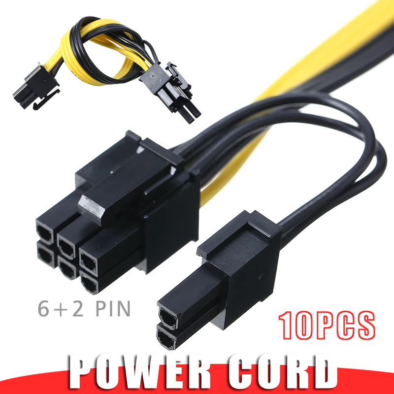 

10pcs 20cm 6-Pin to Dual 8-Pin(6+2-Pin) Mining Power Cable Graphics Card PCI Express Adapter Power Supply Splitter Cables