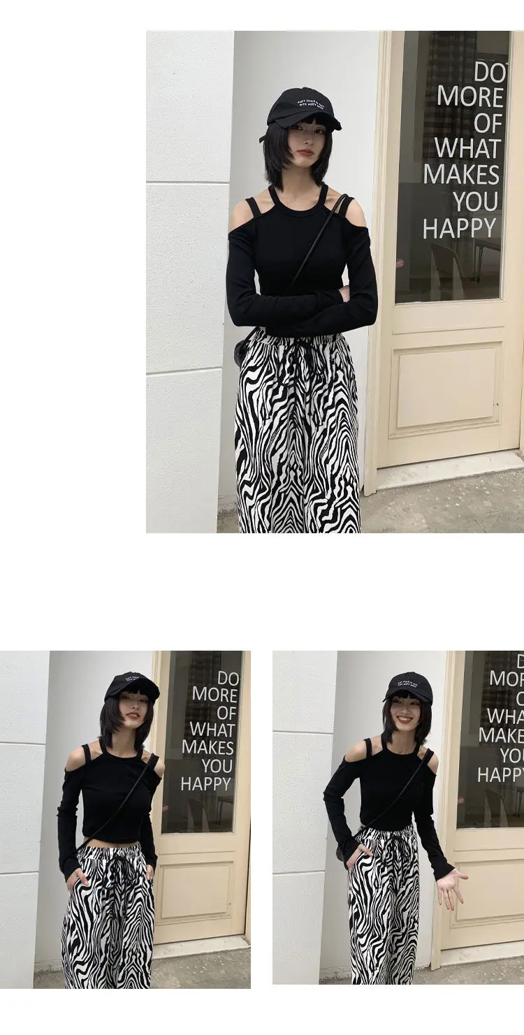 Calças para Mulheres Calças Femininas Laço-up Ajustável Zebra Padrão Listrado Moda Solto Lazer Elegante Reta Confortável Chique 12 Calças e capris