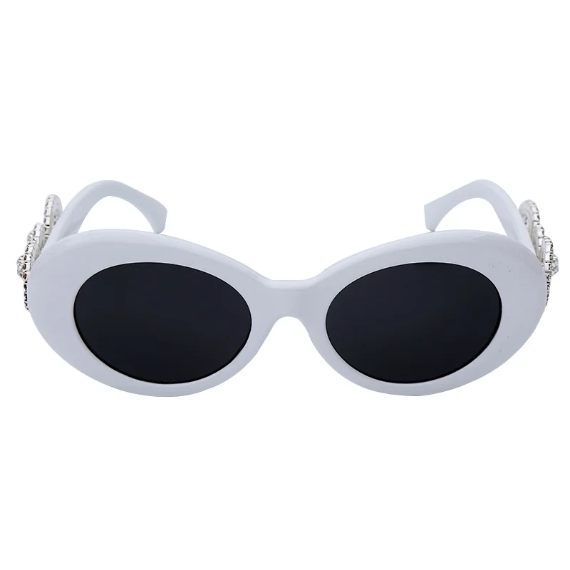 Очки с бриллиантами Овальные Солнцезащитные очки женские модные популярные винтажные женские ретро очки белые черные очки UV400 - Цвет линз: 4