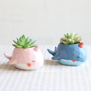 

Resin Cute Cartoon Whale Island Pink Flower pot Micro Landscape Plant Flowerpot Succulents farmhouse decor indoor herb garden