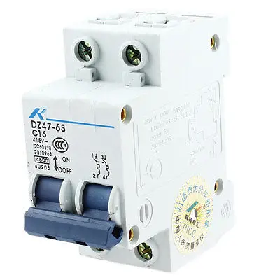 

AC 415V 16A 2 Pole Overload Protection MCB Mini Circuit Breaker DZ47-63 C16