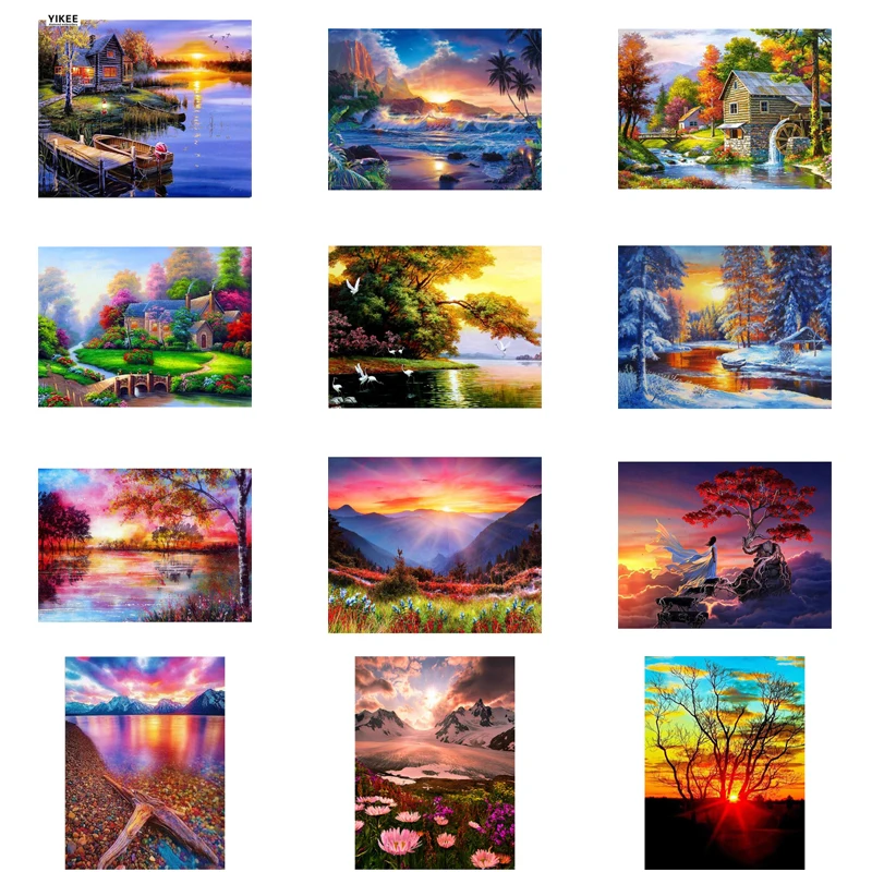 5D DIY Scenery Tree Landscape Cabin Diamond Painting Crystal Full Round Square Drill Mosaic Embroidery Wall Sticker | Дом и сад
