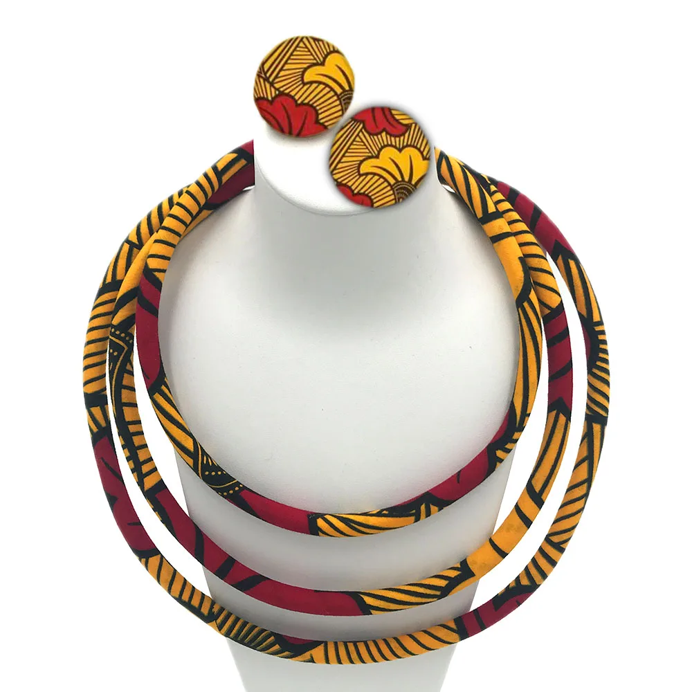 Women necklace earring set African print wax fabric necklace earrings jewelry Ankara jewelry (9)