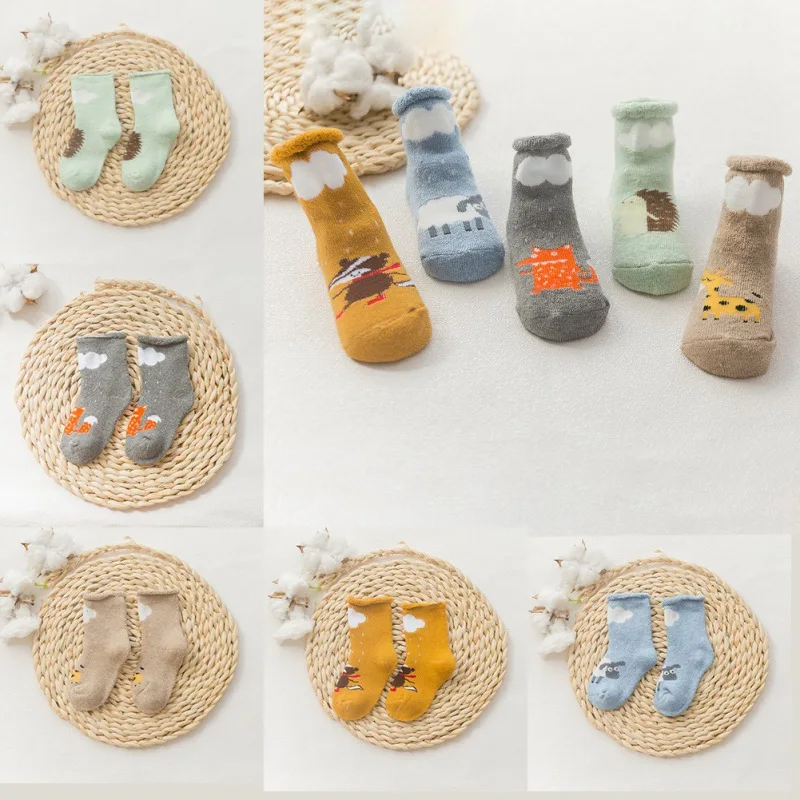 

5 Pairs/pack Cotton Spring Winter Autumn Baby Girls Boys Kids Socks Children Casual Cartoon Pattern Warm Terry-loop Hosiery
