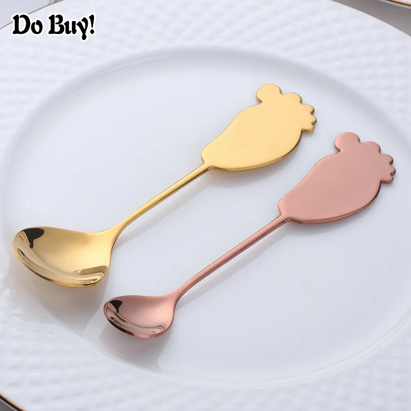 4Pcs/lot Creative Coffee Tea Spoon Stainless Steel Mini Cute Spoons Snack Dessert Scoops Drinking Tools Baby Dinner Spoons