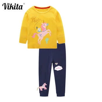 

VIKITA Girls Unicorn Clothing Sets Kids Long Sleeve Unicorn Applique T Shirt and Elastic Pants Children Clothing Kids Clothes