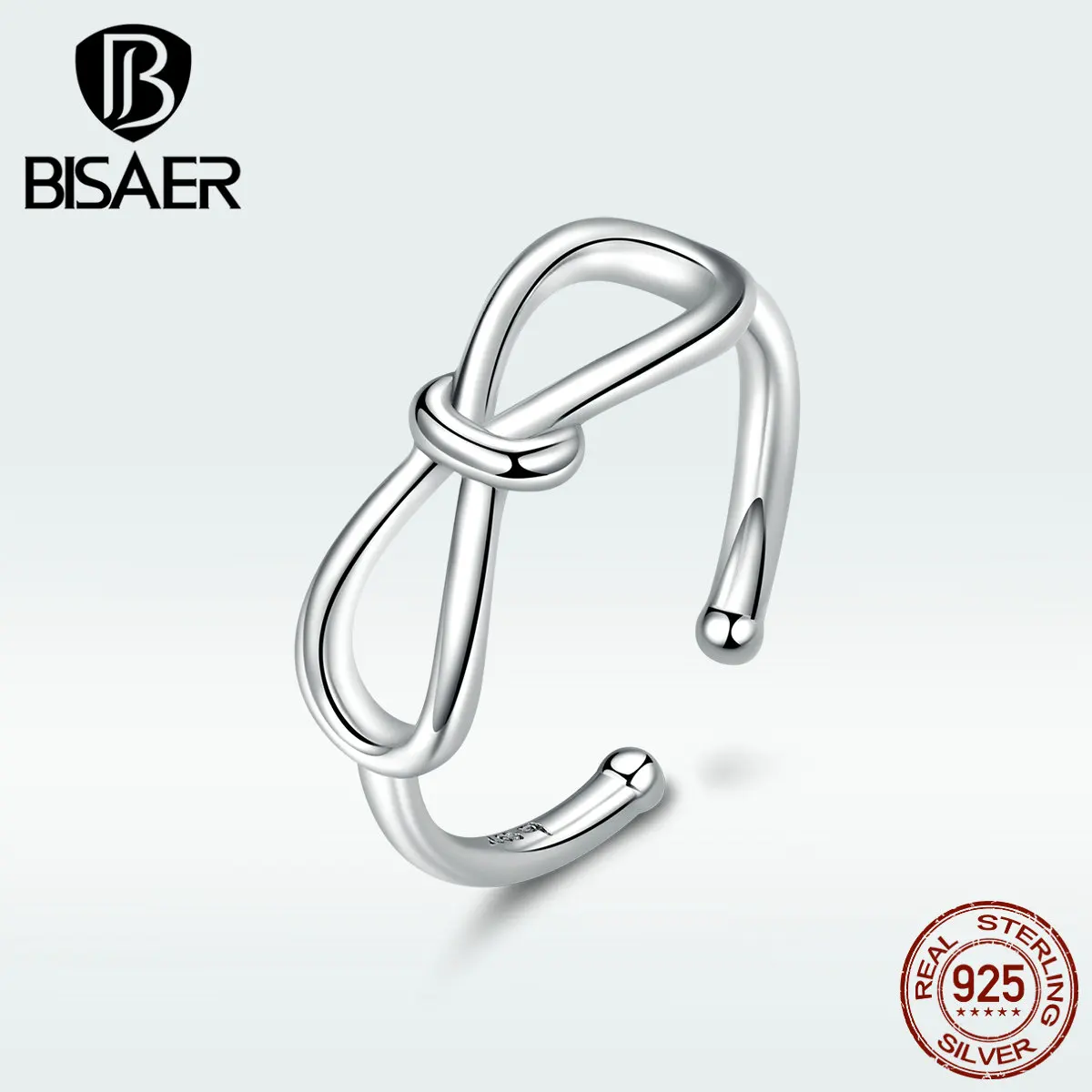 BISAER 925 пробы серебра с украшением-бантом, простые кольца для Для женщин Регулируемый Размеры модные Серебряные ювелирные изделия подарок HVR080