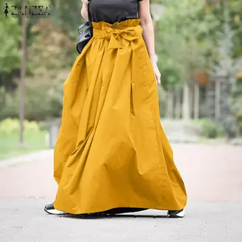 

ZANZEA Summer High Waist Long Skirts Women Ruffles Skirts Jupe Female Bow Tie Solid Loose Skirt Party Skirt Faldas Saia Femme
