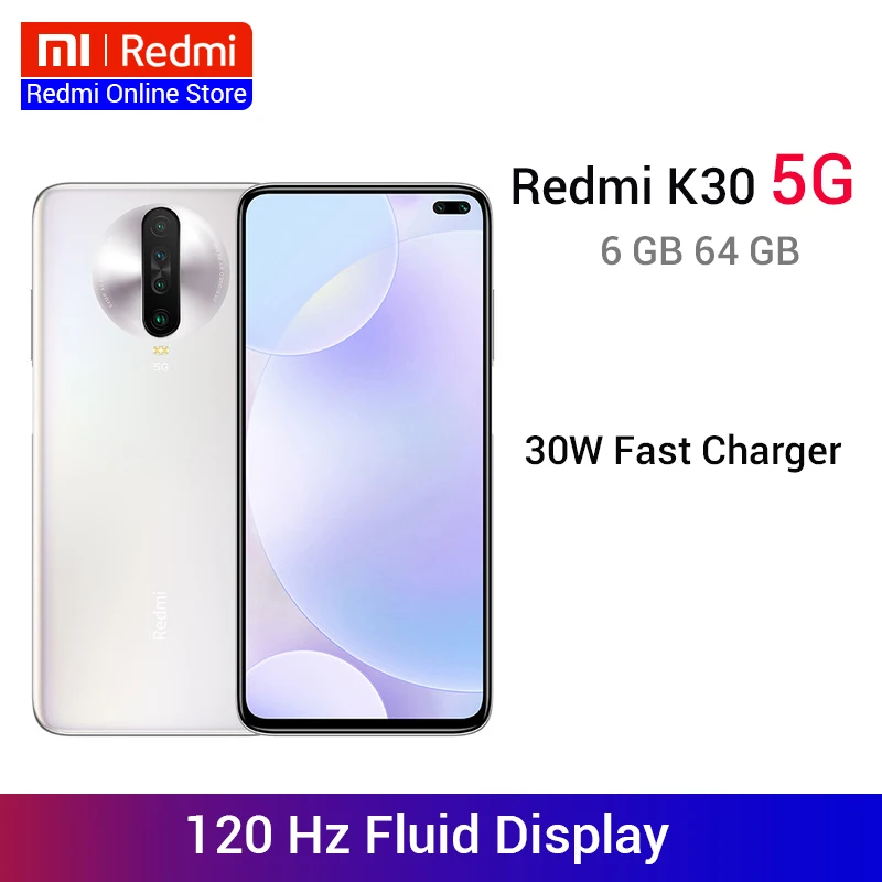 Смартфон Xiaomi Redmi K30, 5G, 6 ГБ, 64 ГБ, Восьмиядерный процессор Snapdragon 765G, 6,67 дюйма, 64 мп, четырехъядерный процессор, 4500 мАч, 120 Гц, жидкий дисплей