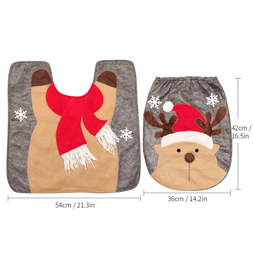 

Hot New 2pcs/set Christmas Bathroom Cover Toilet Seat Decorations U-shaped Toilet Seat Christmas Cover Santa Rug Set Christmas O