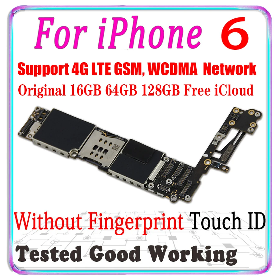 Материнская плата для iPhone 6 16 ГБ 32 64 128 логическая без Touch ID сканер отпечатка пальца