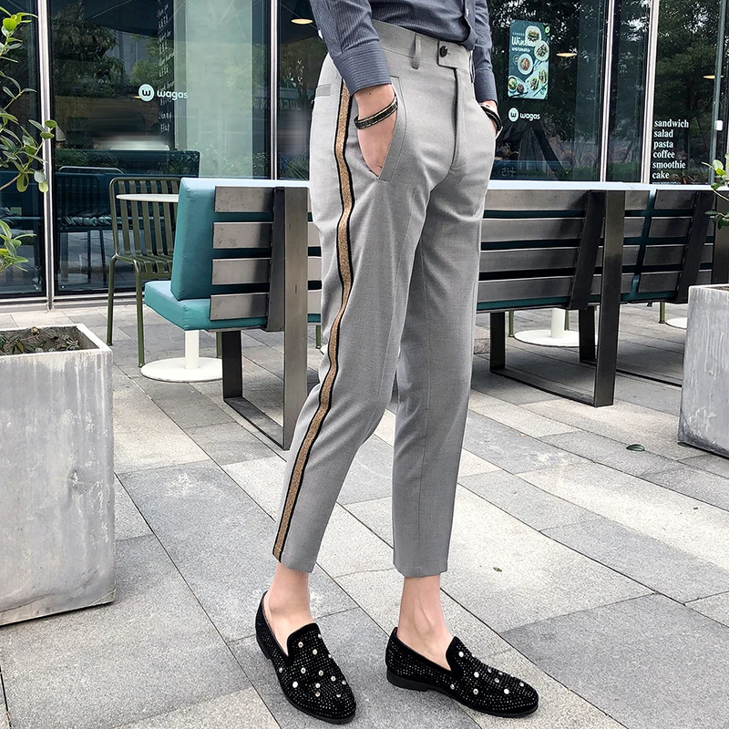 Бортовая лента штаны Для Мужчин's Брюки Бизнес Повседневное офисные брюки Для мужчин клапаном длинные Pantalon Homme тонкий Для мужчин социальной брюки