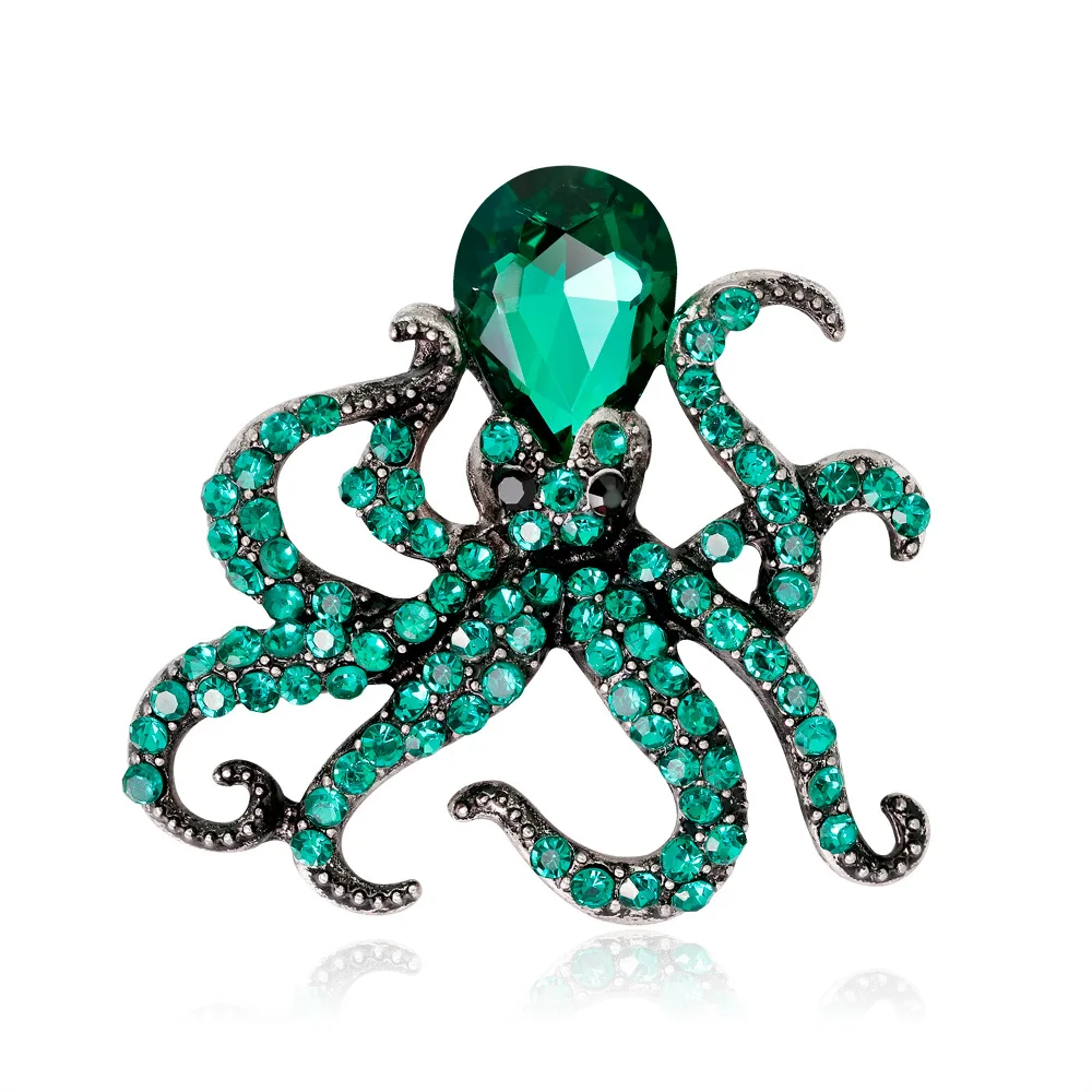 High Quality Enamel Rhinestones Marine Animal Octopus Squid Brooch Pins For Women Fashion Dropshipping Gifts For Women - Окраска металла: 36x34mm