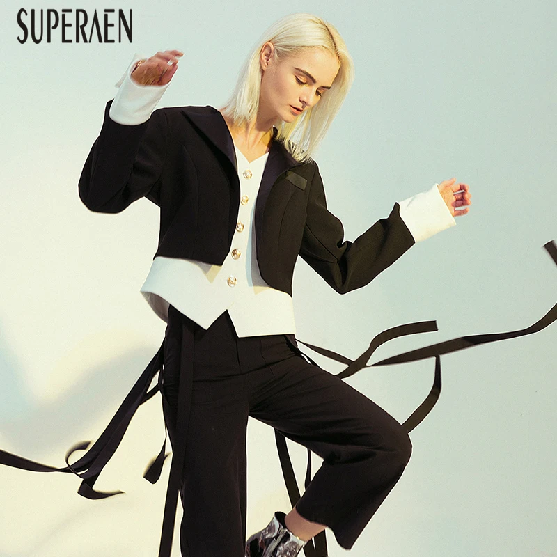SuperAen, Европа, новинка, модный костюм, куртки для женщин, имитация двух частей, сплошной цвет, женские куртки, осень, хлопок, женская одежда