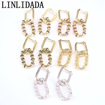 

5Pairs, 30mm Long Oval Shaped Charm Dangle Earrings CZ Crystal Drop-Earrings Gold Color Engagement For Jewelry Gift
