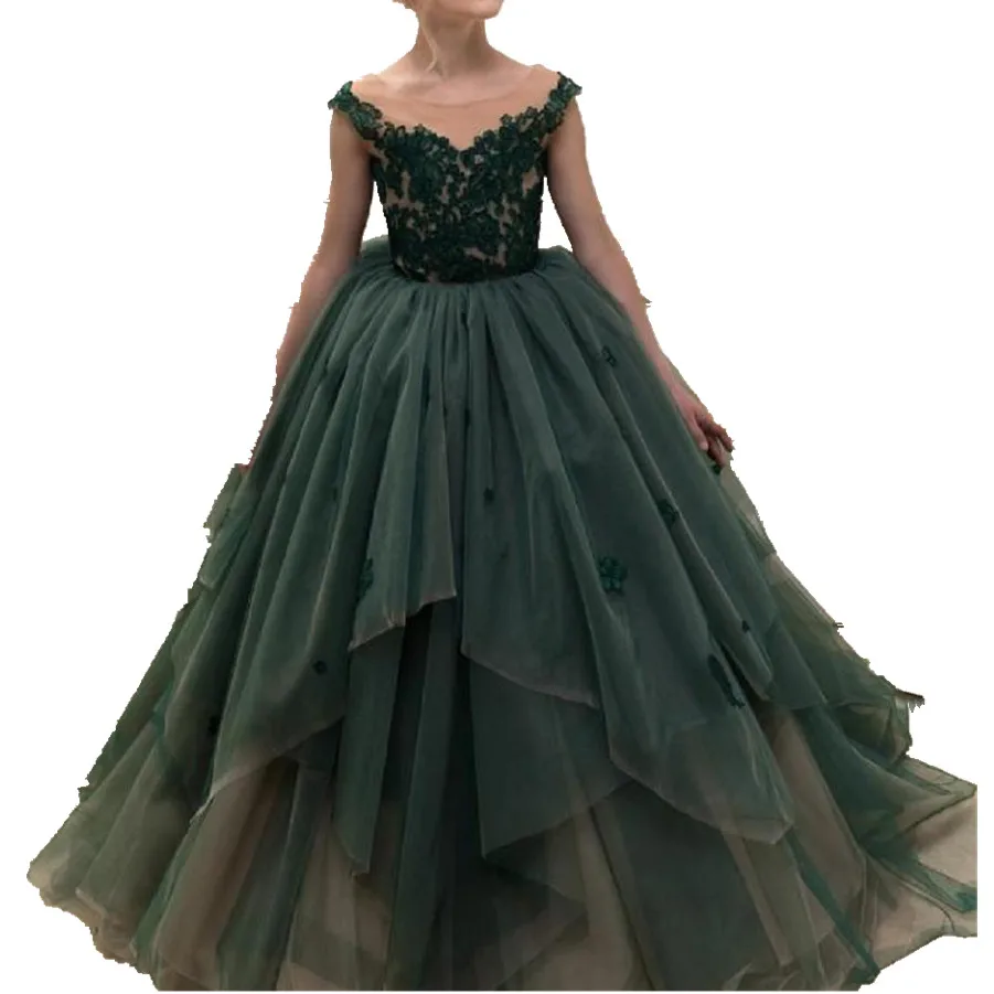 Luxury Green Flower Girls Dresses For Weddings New Girl Princess Pageant Ball Gowns Modis Kids Clothes Dress Vestidos Y1997