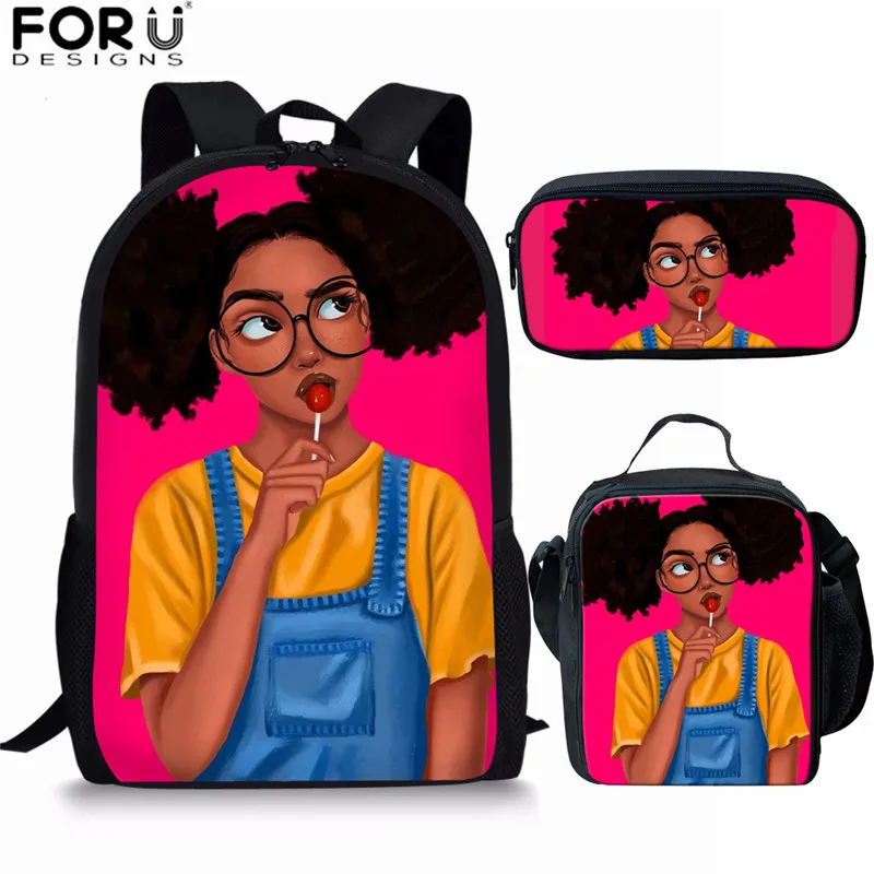 FORUDESIGNS/первичный рюкзак для студентов с черным принтом для девочек в африканском стиле, 3 шт., школьные сумки для детей, рюкзак для девочек - Цвет: Z5000CGK