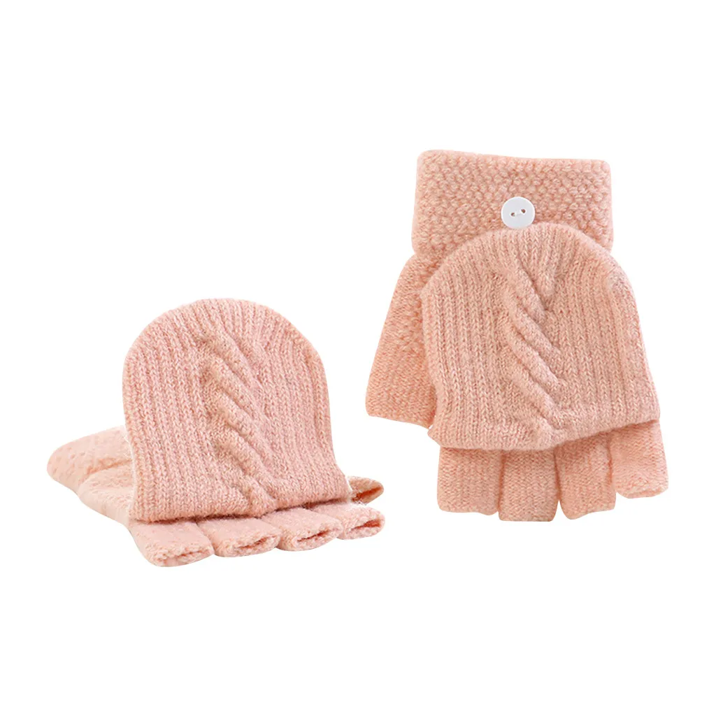 Новые зимние женские зимние перчатки, теплые перчатки с открытыми пальцами, Женские однотонные вязаные теплые зимние варежки, перчатки для девочек