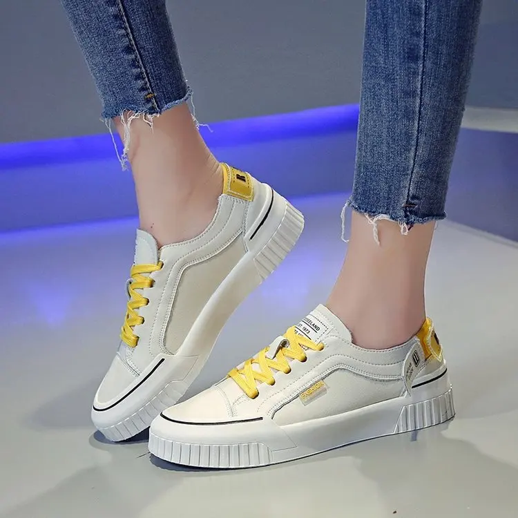 

Non-slip Wear-resistant Sole White Vulcanize Shoes Pu Leather Women Sneakers 2019 Fashion Casual Shoes Women