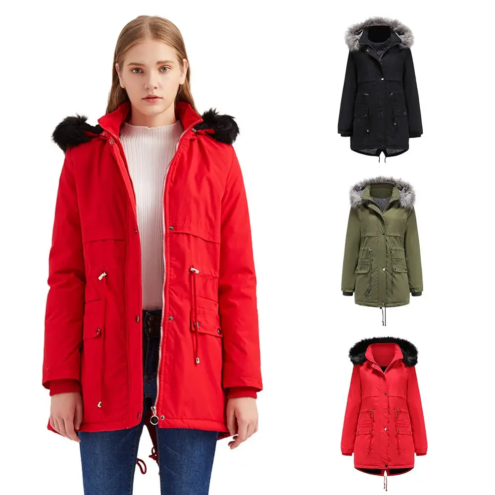Veste Parka en coton molletonne pour femme manteau d hiver chaud et epais a capuche avec doublure en fourrure
