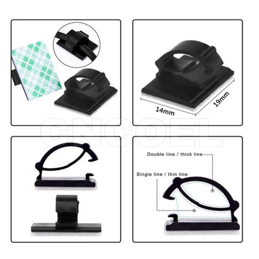 Cable Clip Cable Clamp Self-adhesive Car Wire Clip Fixer Holder Cable Holder Rectangle Plastic Mount Clamp 20Pcs