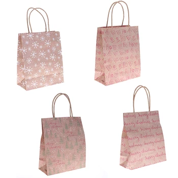 

12pcs/lots Christmas Gift Bags Kraft Paper Bag With Handle Kids Party Favors Box Christmas Decorations For Home