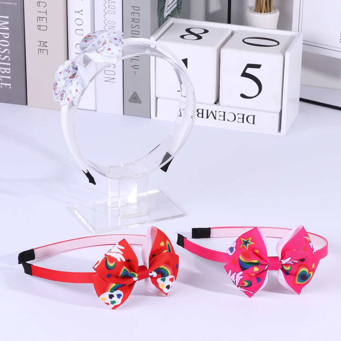 22pcs/set Children Unicorn Hair Bow Hairband Girls Birthday Gift Set Cartoon Printed Animal 3.5 Inch Bows Kids Headwear