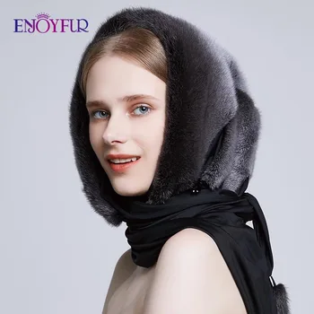 

ENJOYFUR 100% Genuine Mink Fur Hats for women Winter Scarf Hat Fashion Elegant Warm Lady Caps New Fur Beanies