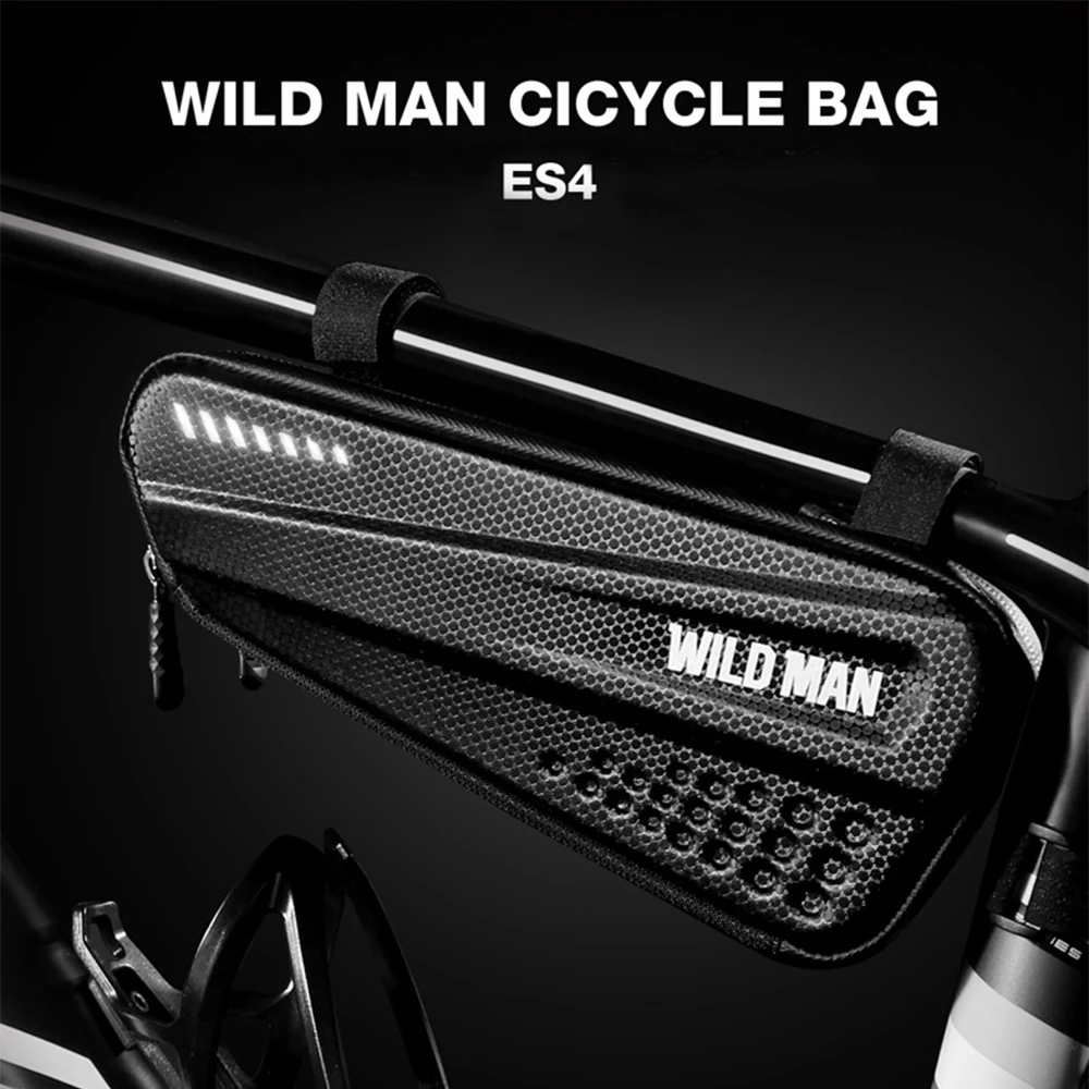 

WILD MAN Bicycle Bag Front Tube Frame Bag Hard Shell Rainproof Bike Bag Double Zipper Triangle Tools Pouch Cycling Accessories