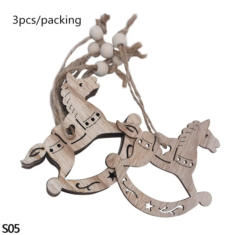 3/6 шт рождественские деревянные Подвески полые снежинки елочные украшения для нового года рождественские подвесные украшения для вечеринки детский подарок - Цвет: S05