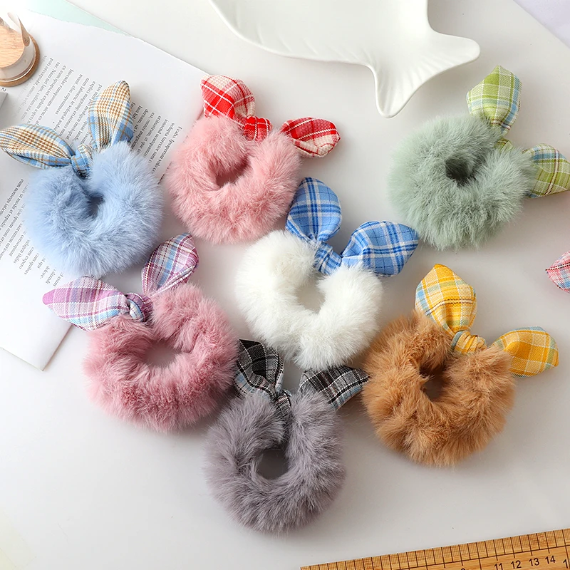 

New Cute animal rabbit ear hair ring female rubber band elastic hair bands Korean headwear children hair Accessories ornaments