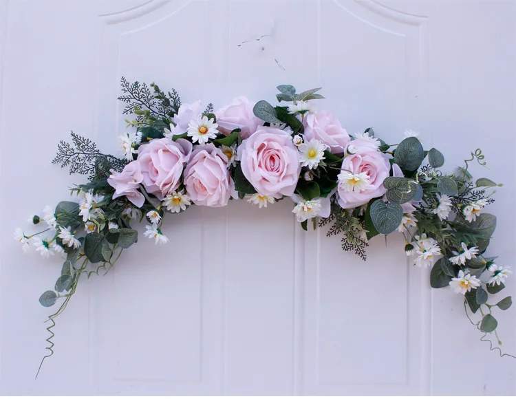 Guirnalda de flores artificiales, tira de lino rosa para decoración de puerta para boda, decoración de puerta, guirnaldas de rosas, arco de boda