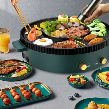 

hot pot net red rinse roast one pot household Korean barbecue plate barbecue and boiling pot barbecue meat machine