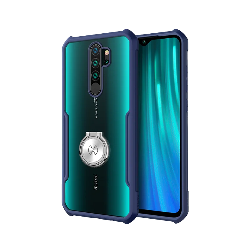 case blue with ring Для Xiaomi Redmi Note 8 Pro, кольцевой чехол, подушка безопасности, противоударный Прозрачный бампер, защита экрана, закаленное стекло, пленка для объектива Xundd - Цвет: case blue with ring