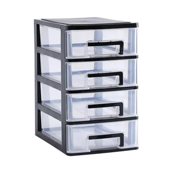 

2 Layers Transparent Desktop Drawer Type Storage Box Plastic Mini Cosmetics Storage Organizer Sundries Holder (Black and Transpa