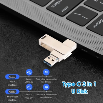 

Portable USB Flash Drive Memory U Disk Stick 3 in 1 Type-C USB 3.0 Micro USB Pen for Office Caring Computer Supplies
