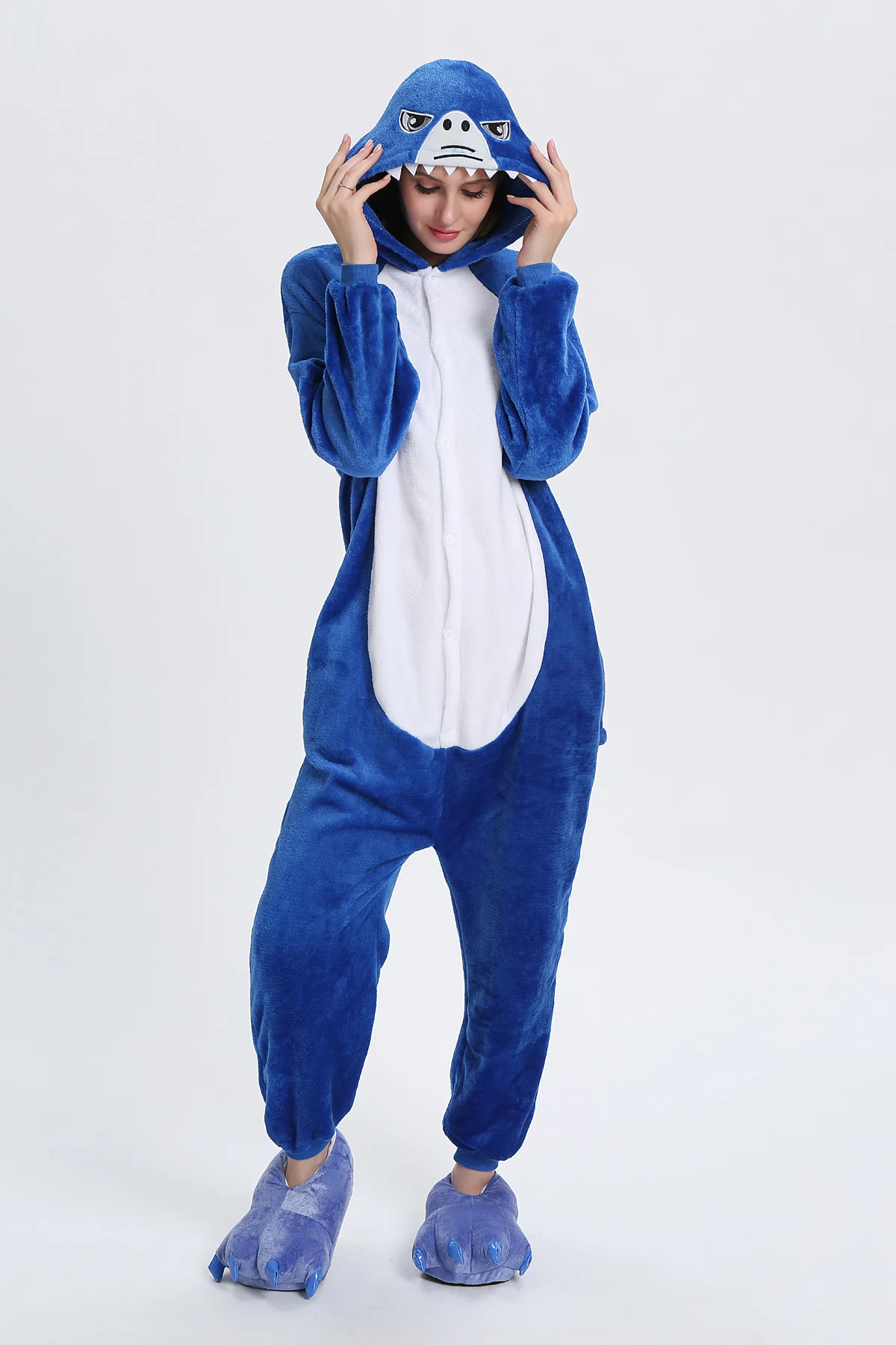 Пижама кигуруми с единорогом для взрослых, Ститч, медведь, животное, Onesie, зимняя одежда для сна для мужчин и женщин, парная фланелевая одежда для сна, домашняя одежда - Цвет: shark5