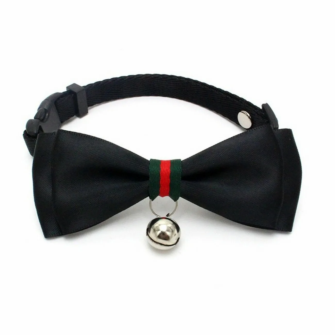 Black bow neckwear Pet collar Gubati big ribbon ribbon bow dog collar copper bells cat neck ornaments factory direct pet collar rope - Цвет: Black bow neckwear
