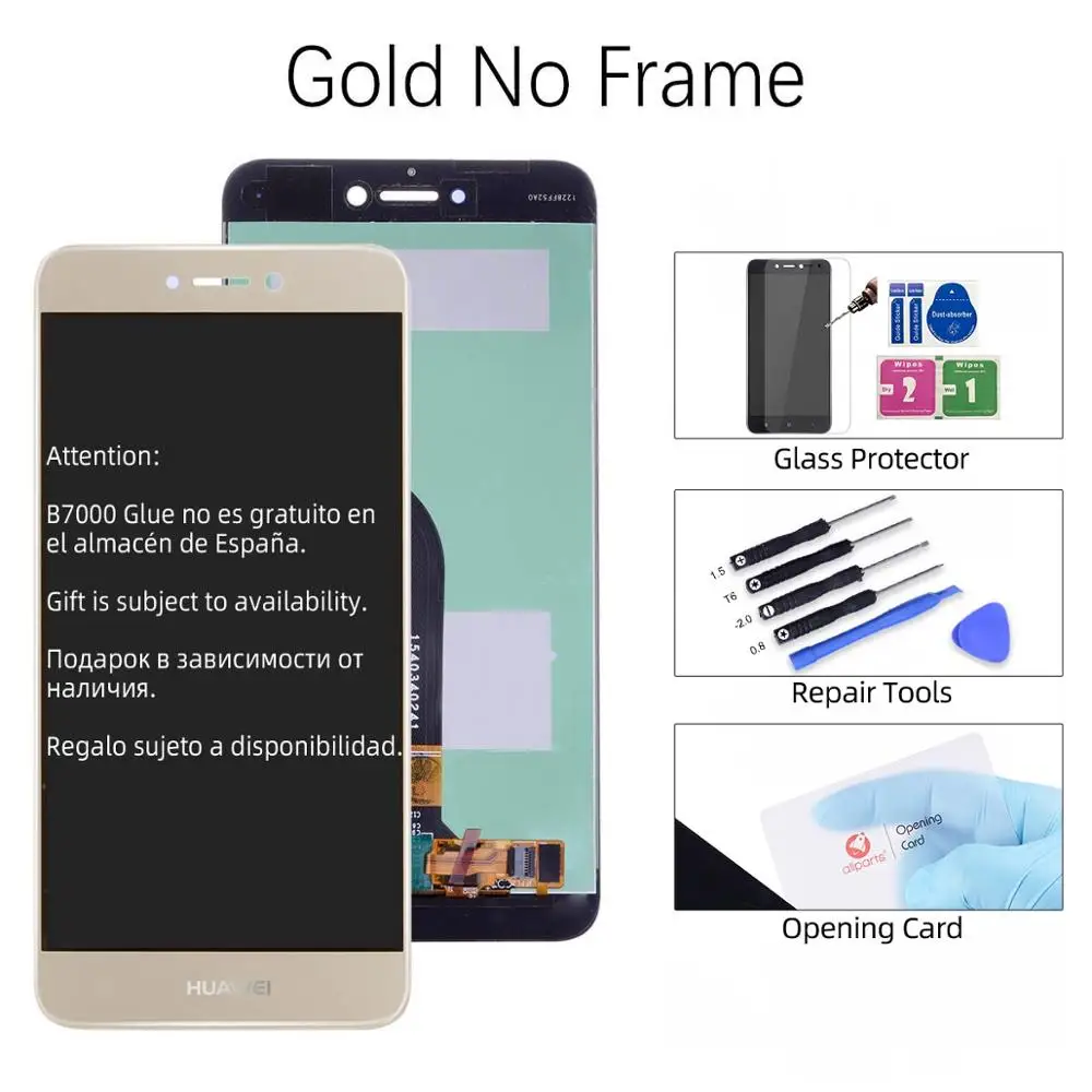 Дисплей для HUAWEI P8 Lite LCD в сборе с тачскрином на рамке 5.2'' черный белый золото синий - Цвет: Gold No Frame