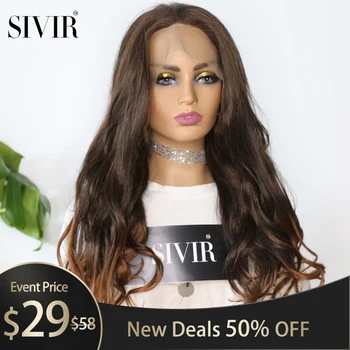 

Sivir 13"*4" Lace Front Long Body Wave Wig Synthetic Wigs for Women Natural Middle Part Lace Wig Brown Cosplay Hairs