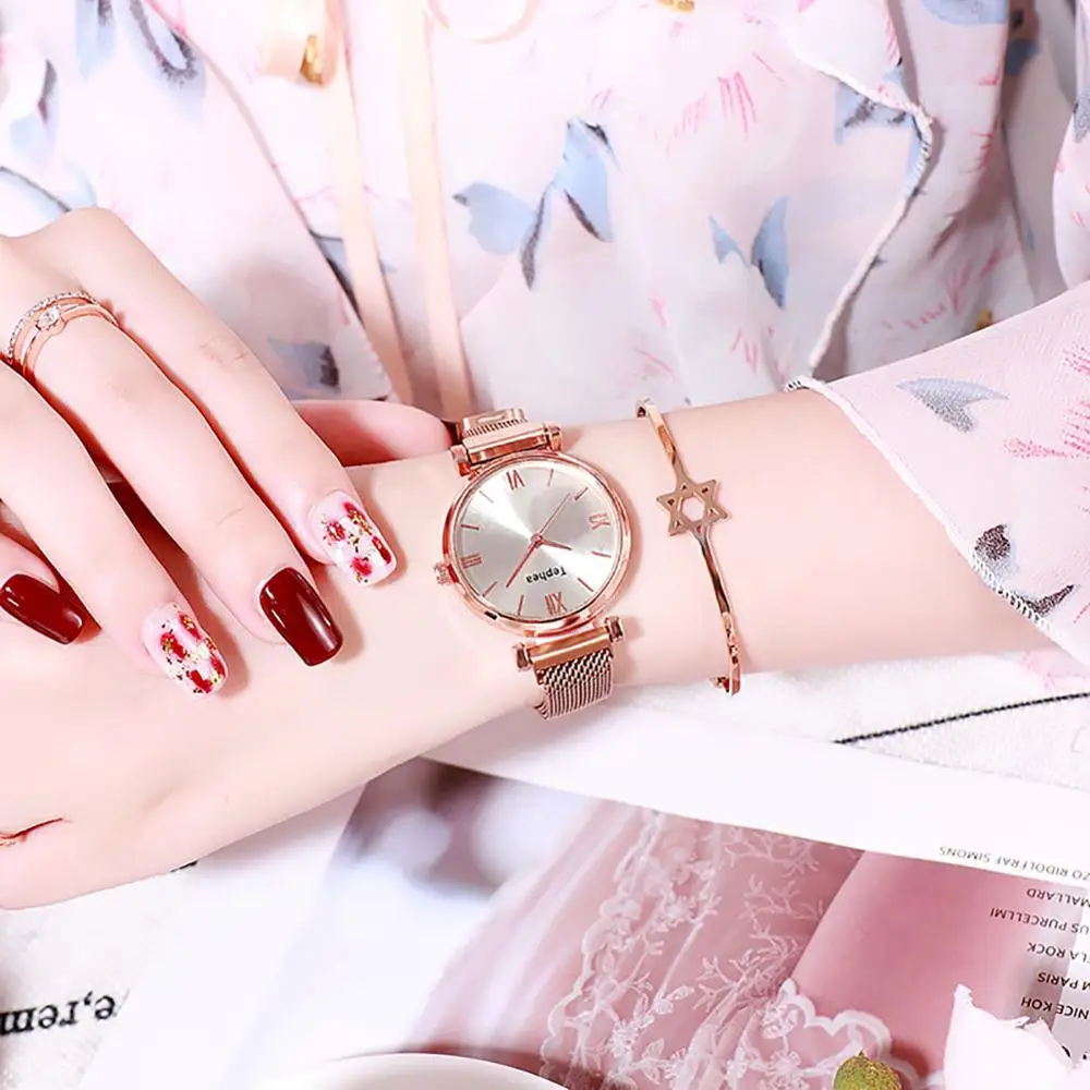 Женские модные роскошные часы из нержавеющей стали, изысканные Простые повседневные часы с циферблатом, Креативные Часы-браслет, женские кварцевые часы - Цвет: Розовый