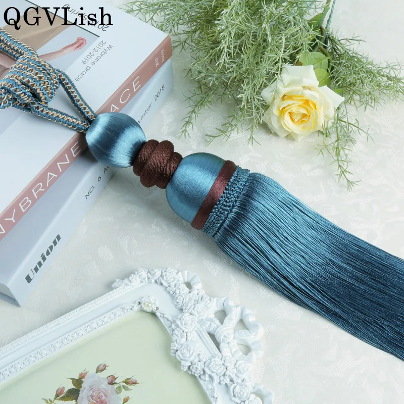 

QGVLish 2Pcs Curtain Tassels Fringe Tiebacks Hanging Belts Balls Bind Ropes Brush Straps Curtain Accessories Tieback Holder