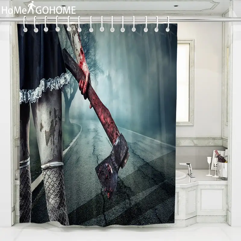

Bloody Axe Halloween Shower Curtain 3D Print Stockings Girl Bathroom Shower Curtains Waterproof Fabric Bath Curtain Duschvorhang