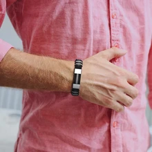 Нержавеющая сталь Черный силиконовый браслет мужские манжеты браслеты резиновый браслет в спортивном стиле браслет