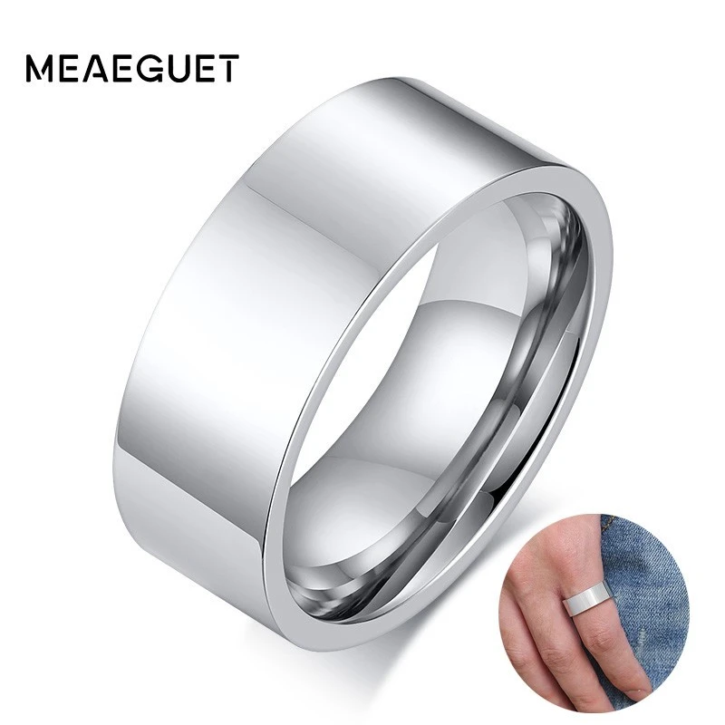 Anillos de boda de acero inoxidable para hombre, color plateado, 8mm, borde plano, personalizado|Personalizado Anillos| - AliExpress