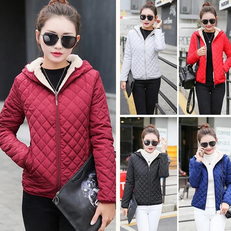 

2019 Women Winter Basic Jacket Hooded Fleece Autumn Spring Thin Outerwear Female Short Plus Velvet Lamb Jaqueta Feminina