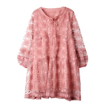 

Sweet Solid O Neck Plus Size Dresses 2020 Spring and Summer New Slimming Loose A-Line Knee-Length Women Dress